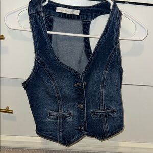 Altar'd State Dark Denim Blue Button-Down Vest